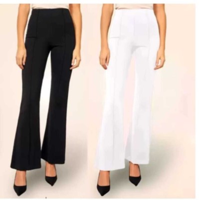 woodzon Regular Fit, Relaxed Women White, Black Trousers