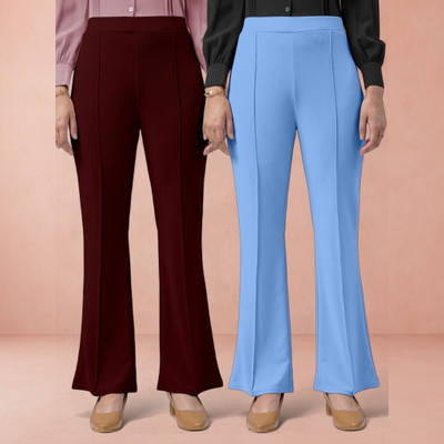 Squadfashion Loose Fit Women Maroon, Light Blue Trousers