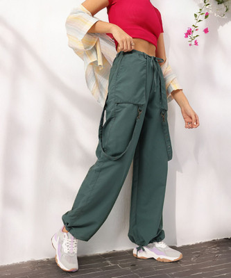 Dressberry Loose Fit Women Green Trousers