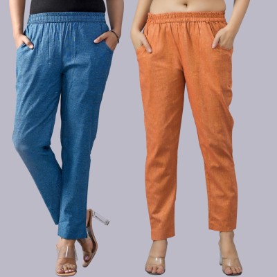 QuaClo Regular Fit Women Blue, Orange Trousers