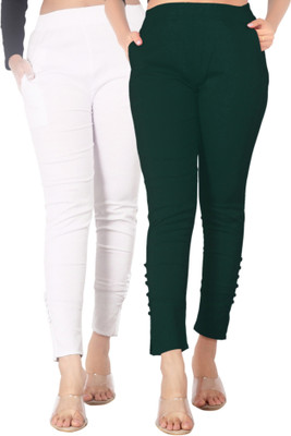 DKD Regular Fit Women White, Dark Green Trousers