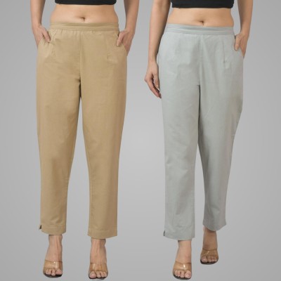 QuaClo Regular Fit Women Beige, Grey Trousers