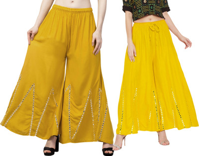 OMAAYA Comfort Fit Women Yellow Trousers