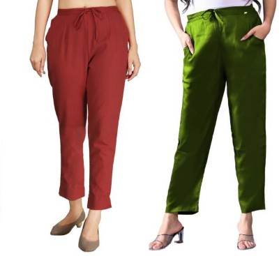 Hendygraph Regular Fit Women Maroon, Green Trousers