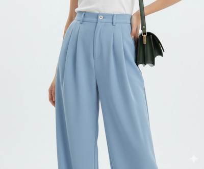 High-Buy Loose Fit Women Light Blue Trousers