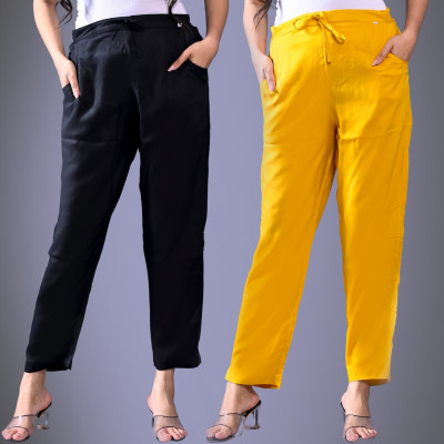 QuaClo Regular Fit Women Black, Yellow Trousers