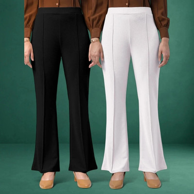 Anitafashion Comfort Fit, Regular Fit Women Black, White Trousers