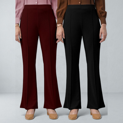 HouseOfCommon Loose Fit Women Maroon, Black Trousers