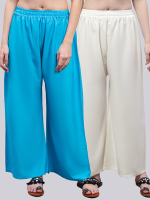 VALLES365 by S.c. Flared Women Blue, Cream Trousers