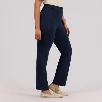 BlissClub AM:PM Air Straight Pants - Cotton - Regular Straight Fit Women Blue Trousers