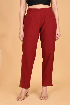 Moirai Regular Fit Women Maroon Trousers