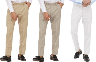 LAHSUAK Regular Fit Men Beige, Brown, White Trousers