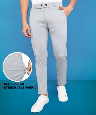 INDICLUB Slim Fit Men Silver Trousers