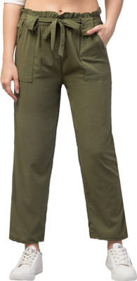 clugenix Slim Fit Women Dark Green Trousers