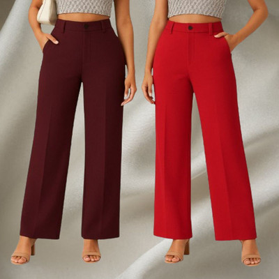 KARIMA INETERNATIONAL Loose Fit Women Maroon, Black Trousers