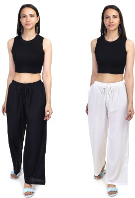 Sanvi Fashion Regular Fit Women Black, White Trousers