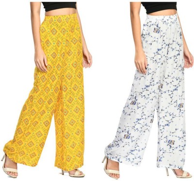 IndiWeaves Regular Fit Women Yellow, White Trousers