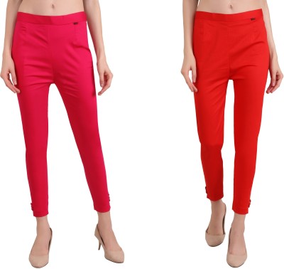 EZIA OUTFIT Slim Fit Women Pink, Red Trousers