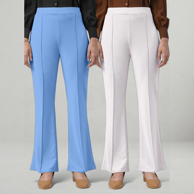 Anitafashion Loose Fit Women Light Blue, White Trousers