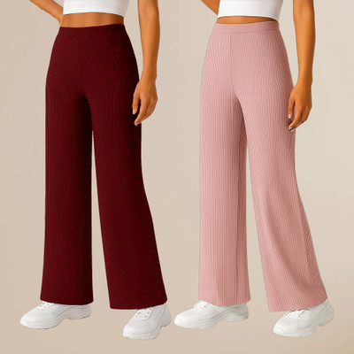 METRONAUT Comfort Fit Women Maroon, Pink Trousers