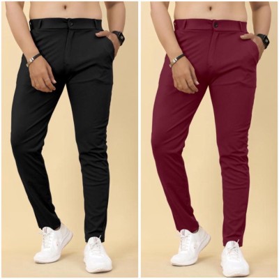 ELITE STAR Slim Fit Men Maroon, Black Trousers