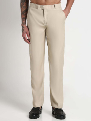 SHOWOFFFF Slim Fit Men Cream Trousers
