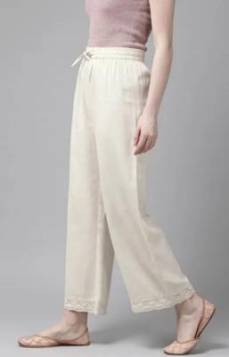 OMSHA Flared Women White Trousers