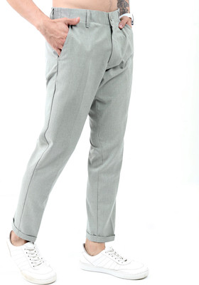 HIGHLANDER Elasticated Waist Band & Turn Up Hem Smart Regular Fit Men Light Green Trousers