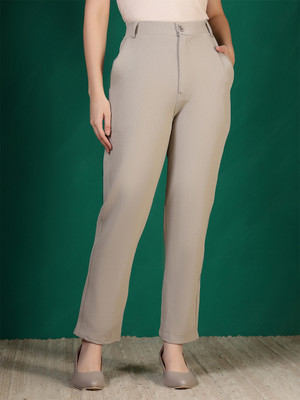 fithub Slim Fit Women Beige Trousers