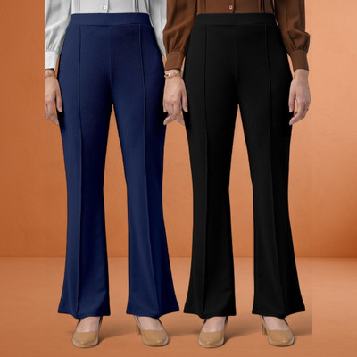 lookskky Loose Fit Women Dark Blue, Black Trousers