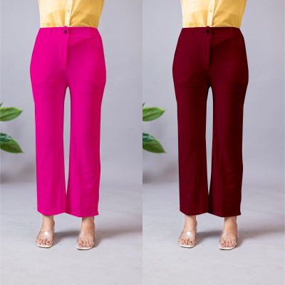 High Glitz Regular Fit Women Pink, Maroon Trousers