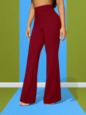 Trendnaari Regular Fit Women Maroon Trousers