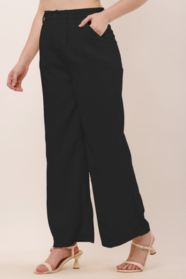 CLOTHINK India Regular Fit Women Black Trousers