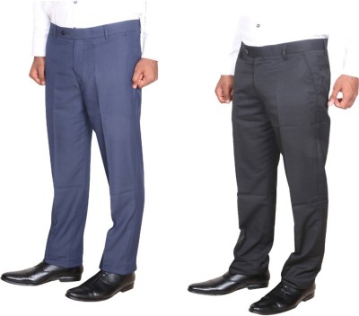 Indistar Regular Fit Men Black, Dark Blue Trousers