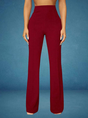 lookskky Comfort Fit, Regular Fit Women Maroon Trousers