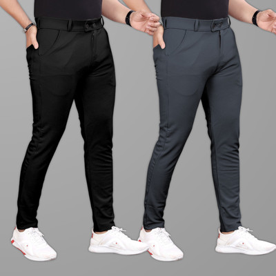 GIBBONTE Slim Fit Men Black, Grey Trousers