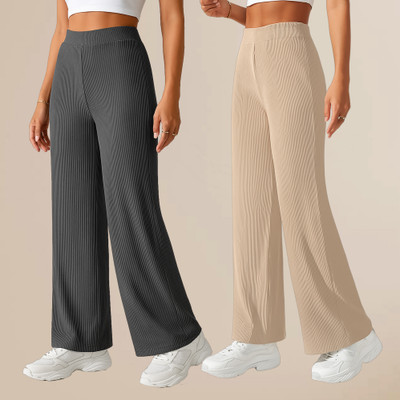 METRONAUT Comfort Fit Women Grey, Cream Trousers