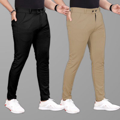COMBRAIDED Slim Fit Men Black, Khaki Trousers