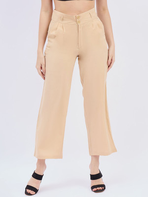 Mast & Harbour Straight Fit Women Cream Trousers