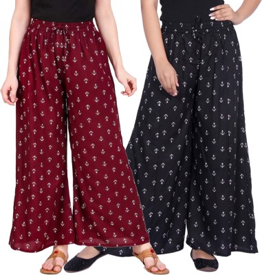 CHHAWARI Relaxed Women Black, Maroon Trousers