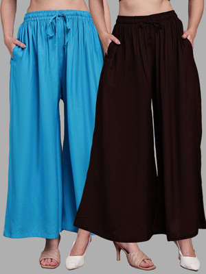 VALLES365 by S.c. Flared Women Brown, Blue Trousers