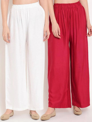 ZAYANQA Flared Women White, Red Trousers