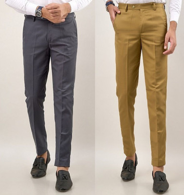 Shree VastraVeda Regular Fit Men Grey, Brown Trousers