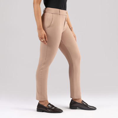 BlissClub Ultimate Cigarette Pants - Tall Straight Fit Women Cream Trousers