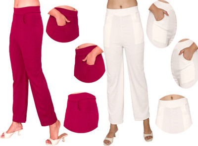 Fashion Bazaar Regular Fit Women Maroon, White Trousers