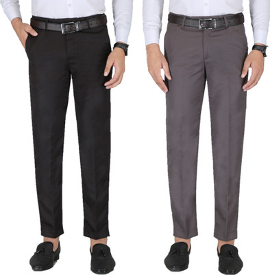 Kurus Regular Fit Men Black, Grey Trousers