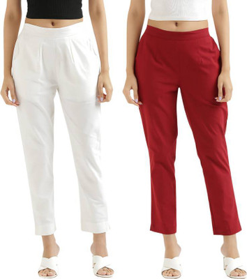 MODACasa Regular Fit Women White, Maroon Trousers