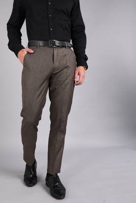 METRONAUT Slim Fit Men Viscose Rayon Brown Trousers