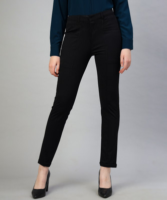 fithub Slim Fit Women Black Trousers