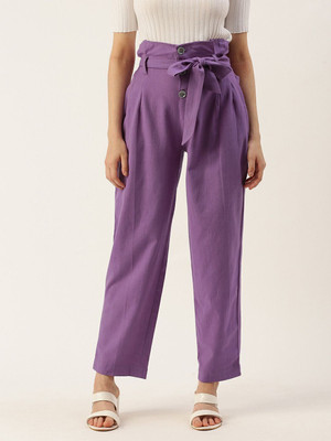 IQRAAR Regular Fit Women Purple Trousers